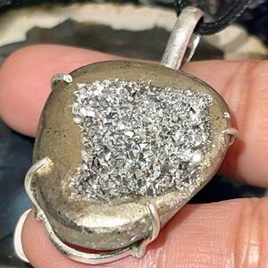 Titanium Agate Drusy in Copper Wire Wrap Pendant 1 1/2”